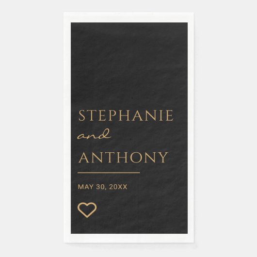 Minimalistisches Schwarzes und Goldenes Herz Moder Serviette (Vorderseite)