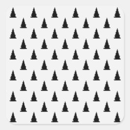 Minimalistisches schwarzes Weihnachtsbaummuster au Quadratischer Aufkleber