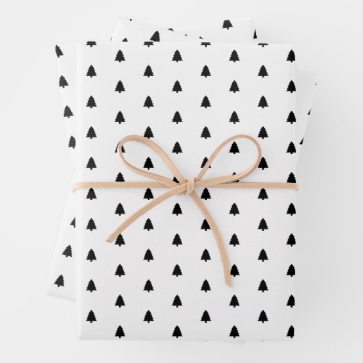 Minimalistisches Schwarzes Weihnachtsbaummuster Geschenkpapier Set (Beispiel)
