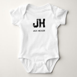 MINIMALISTISCHES SCHWARZES ZWEI-BUCHSTABEN-MONOGRA BABY STRAMPLER