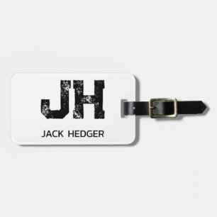 MINIMALISTISCHES SCHWARZES ZWEIBUCHSTABEN-MONOGRAM GEPÄCKANHÄNGER