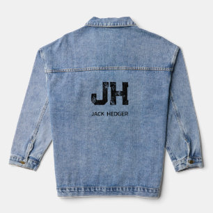 MINIMALISTISCHES SCHWARZES ZWEIBUCHSTABIGES MONOGR JEANSJACKE