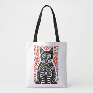 Minimalistisches Schwarzkatzen-Volkskunst-Design Tasche