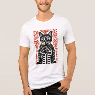 Minimalistisches Schwarzkatzen-Volkskunst-Design Tri-Blend Shirt