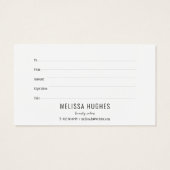 Minimalistisches Schwarzweiß-Geschenkzertifikat (Rückseite)