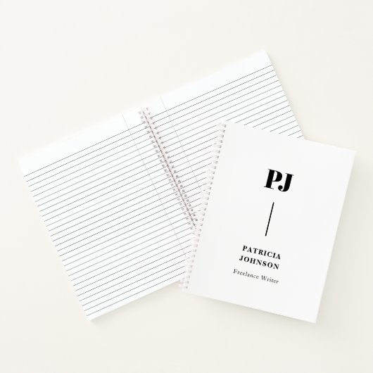Minimalistisches Schwarzweiß-Monogramm-Notebook Notizblock (Innenseite)