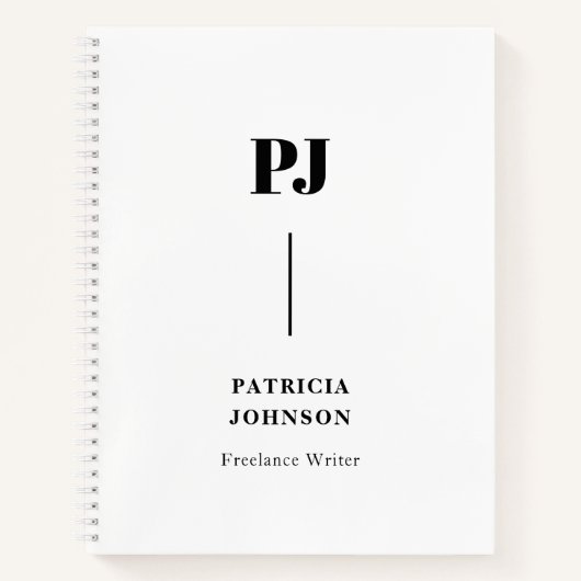 Minimalistisches Schwarzweiß-Monogramm-Notebook Notizblock (Vorderseite)