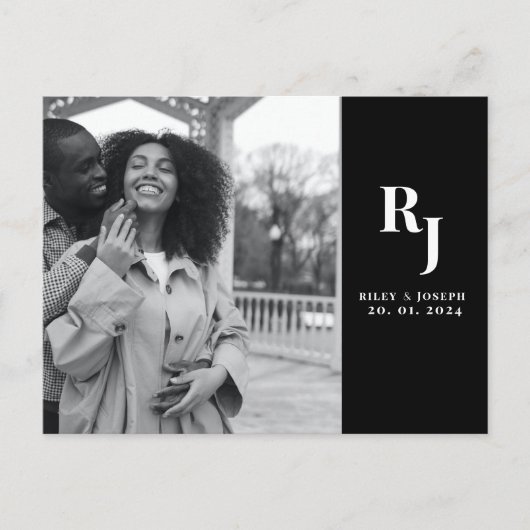 Minimalistisches Schwarzweiß Save the Date Postkarte (Vorderseite)