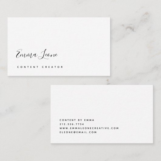 Minimalistisches Schwarzweiß-Script Visitenkarte (Vorne/Hinten)