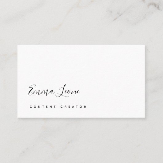 Minimalistisches Schwarzweiß-Script Visitenkarte (Vorderseite)