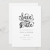 Minimalistisches Schwarzweiß-Skript Save the Date (Vorne/Hinten)