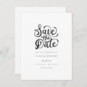 Minimalistisches Schwarzweiß-Skript Save the Date Ankündigungspostkarte (Vorne/Hinten)