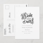 Minimalistisches Schwarzweiß-Skript Save the Date Postkarte (Vorne/Hinten)
