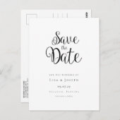 Minimalistisches Schwarzweiß-Skript Save the Date Postkarte (Vorne/Hinten)