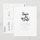 Minimalistisches Schwarzweiß-Skript Save the Date Postkarte (Vorne/Hinten)