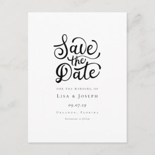 Minimalistisches Schwarzweiß-Skript Save the Date Postkarte