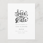 Minimalistisches Schwarzweiß-Skript Save the Date Postkarte (Vorderseite)