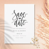Minimalistisches Schwarzweiß-Skript Save the Date Postkarte