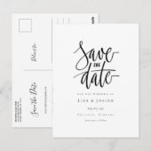 Minimalistisches Schwarzweiß-Skript Save the Date Postkarte (Vorne/Hinten)