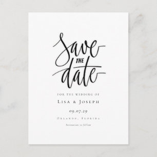 Minimalistisches Schwarzweiß-Skript Save the Date Postkarte