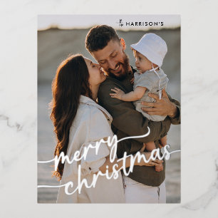 Minimalistisches Script 1 Foto Frohe Weihnachten R Folien Feiertagspostkarte