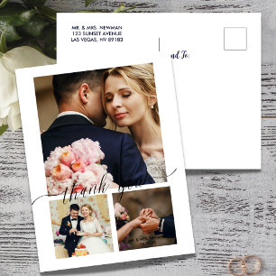 Minimalistisches Script 3 Foto Hochzeit Vielen Dan Postkarte