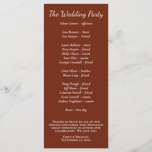 Minimalistisches Script Amber Rust Red-Programm Programm (Rückseite)