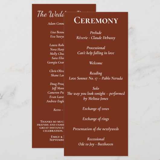 Minimalistisches Script Amber Rust Red-Programm Programm (Vorne/Hinten)