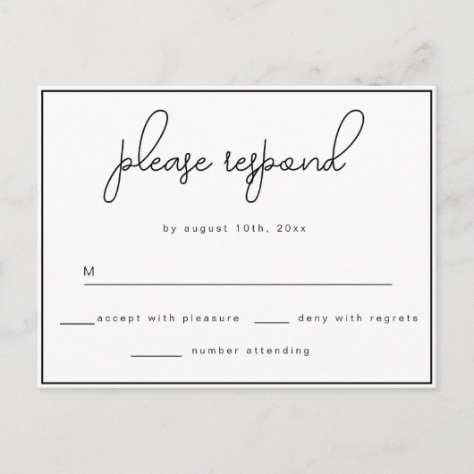 Minimalistisches Script-Antwort-UAWG Postkarte (Vorderseite)