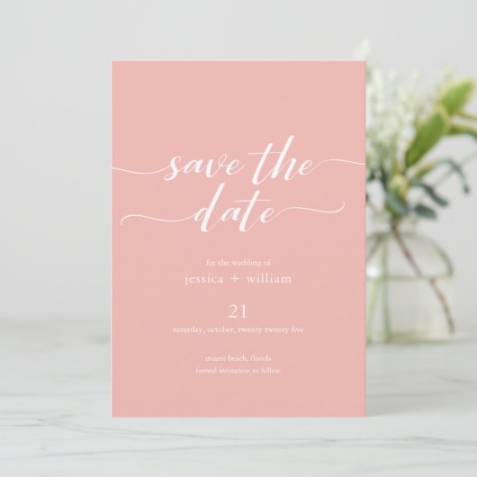 Minimalistisches Script Apricot Save the Date Einladung (Stehend Vorderseite)