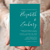 Minimalistisches Script Aquamarin Blue Wedding Einladung