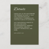 Minimalistisches Script Army Green Wedding Begleitkarte (Vorderseite)