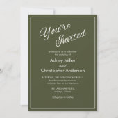 Minimalistisches Script Army Green Wedding Einladung (Vorderseite)