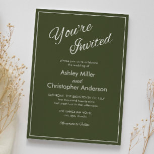 Minimalistisches Script Army Green Wedding Einladung