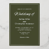 Minimalistisches Script Army Green Wedding Folieneinladung (Vorderseite)