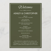 Minimalistisches Script Army Green Wedding Programm (Vorderseite)