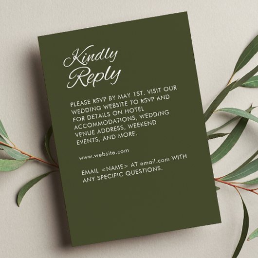 Minimalistisches Script Army Green Wedding RSVP Karte