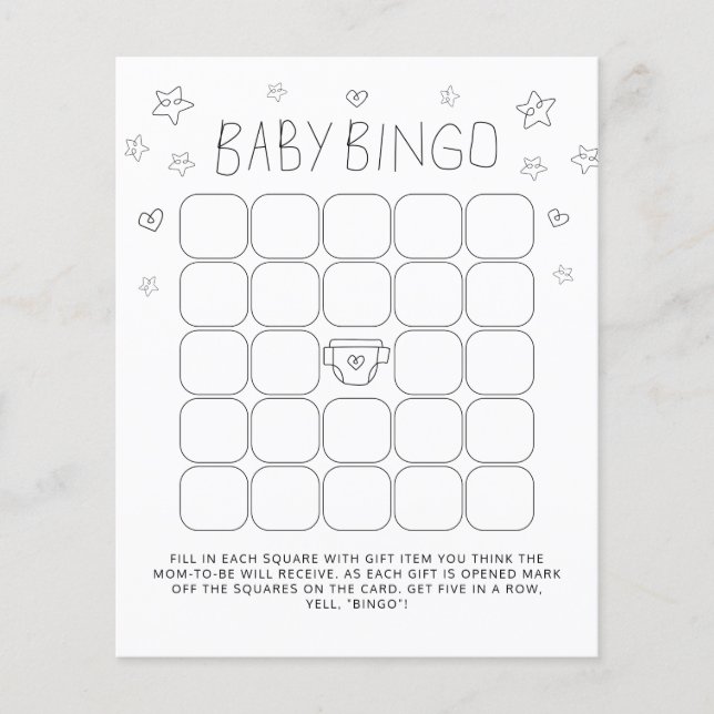 Minimalistisches Script Baby Bingo Baby Showspiel (Vorderseite)