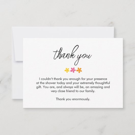 Minimalistisches Script Baby Shower Koordinate Dankeskarte (Vorderseite)