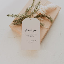 Minimalistisches Script Beige 'Danke' Hochzeit Geschenkanhänger