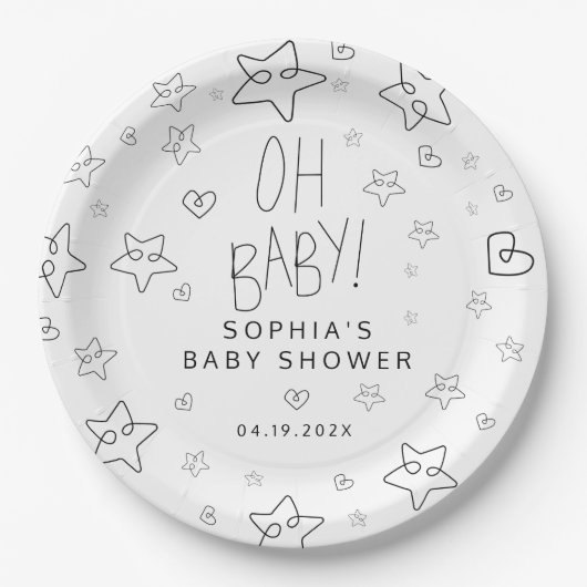 Minimalistisches Script Black Baby Dusche Pappteller (Vorderseite)
