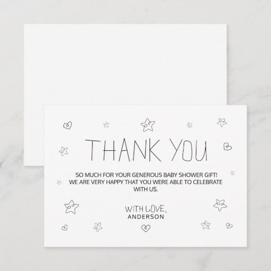 Minimalistisches Script Black Danke Baby Dusche (Vorne/Hinten)