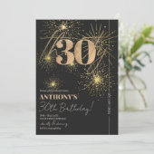 Minimalistisches Script Black & Gold 30. Geburtsta Einladung (Stehend Vorderseite)