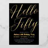 Minimalistisches Script Black Hello 5Birthday Gold Folieneinladung (Vorderseite)