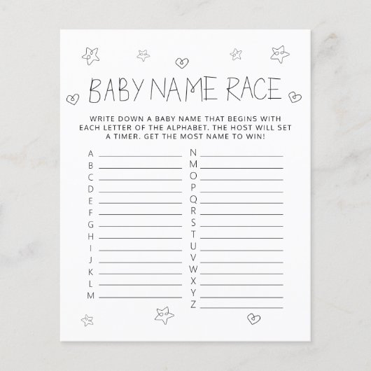 Minimalistisches Script Black Name Baby Showspiel (Vorderseite)