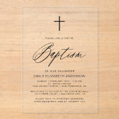 Minimalistisches Script Black Simple Baptisse Acryleinladungen (Vorderseite)