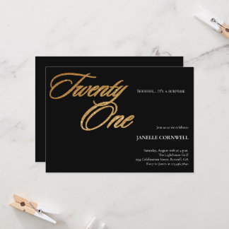 Minimalistisches Script Black und Gold 21. Geburts Einladung