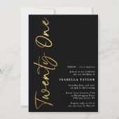 Minimalistisches Script Black und Gold 21. Geburts Einladung (Vorderseite)
