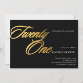 Minimalistisches Script Black und Gold 21. Geburts Einladung (Vorderseite)