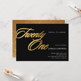 Minimalistisches Script Black und Gold 21. Geburts Einladung